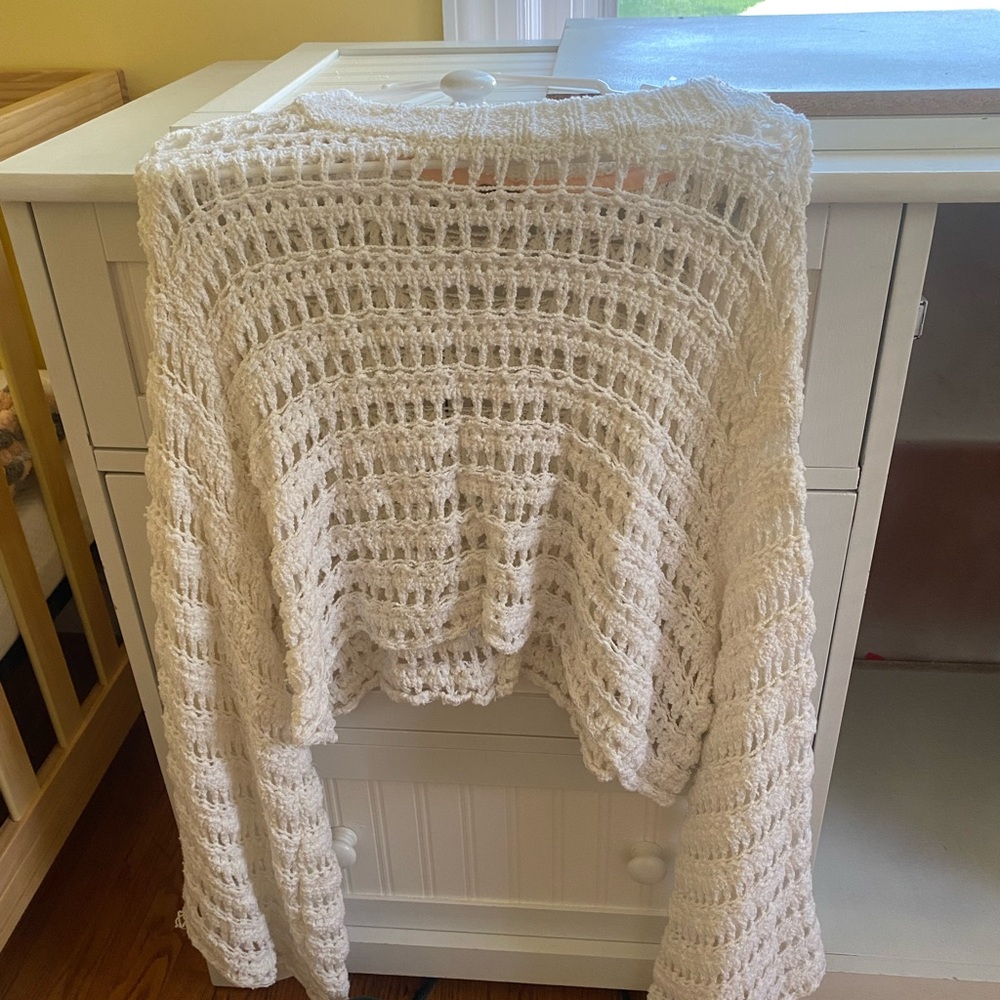 Free People Cream Crochet Poncho
